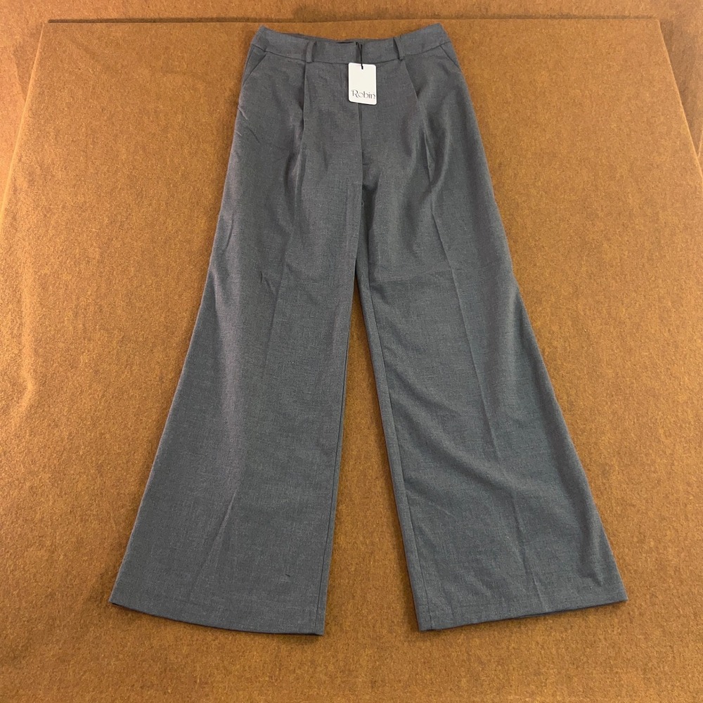Robin Womens US Size 6 Gray High Rise Pleated Front Wide Leg Dress Pants NWT